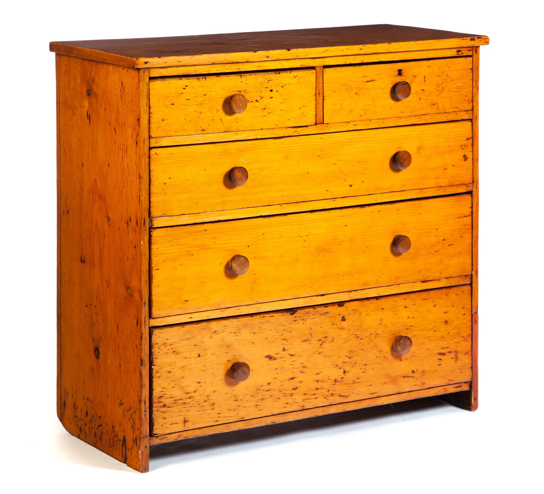 Appraisal: PRIMITIVE COUNTRY PINE CHEST OF DRAWERS American th century Flat