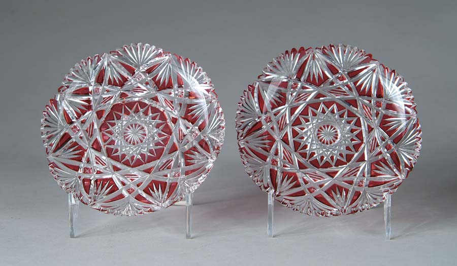 Appraisal: PAIR OF CUT GLASS DISHES Cranberry cut to clear with