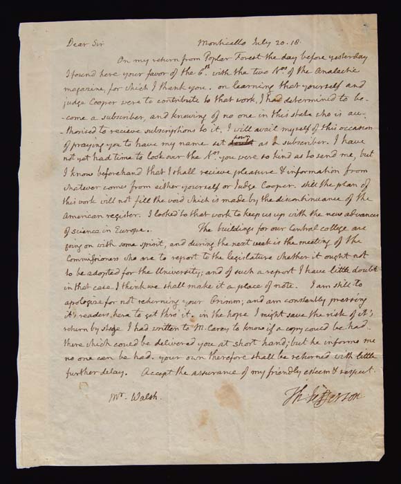 Appraisal: THOMAS JEFFERSON - SIGNED LETTER rd President Autograph letter signed