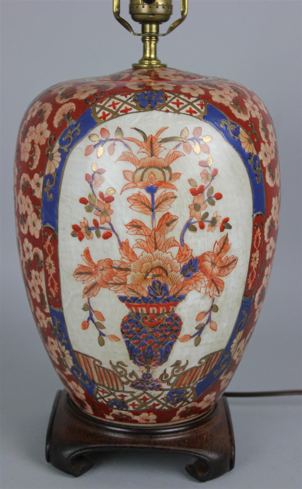 Appraisal: CHINESE IMARI TABLE LAMP of ovoid form and thickly painted