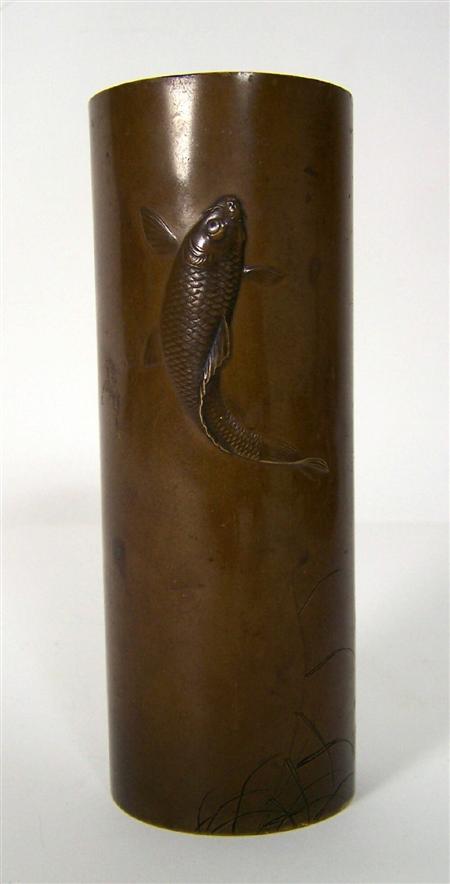 Appraisal: A Japanese bronze Ikebana vase Meiji period of cylindrical form