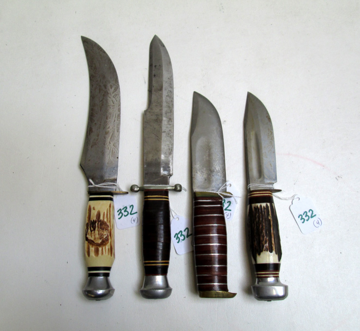 Appraisal: COLLECTION OF FOUR FIXED BLADE KNIVES Imco Bowie blade with