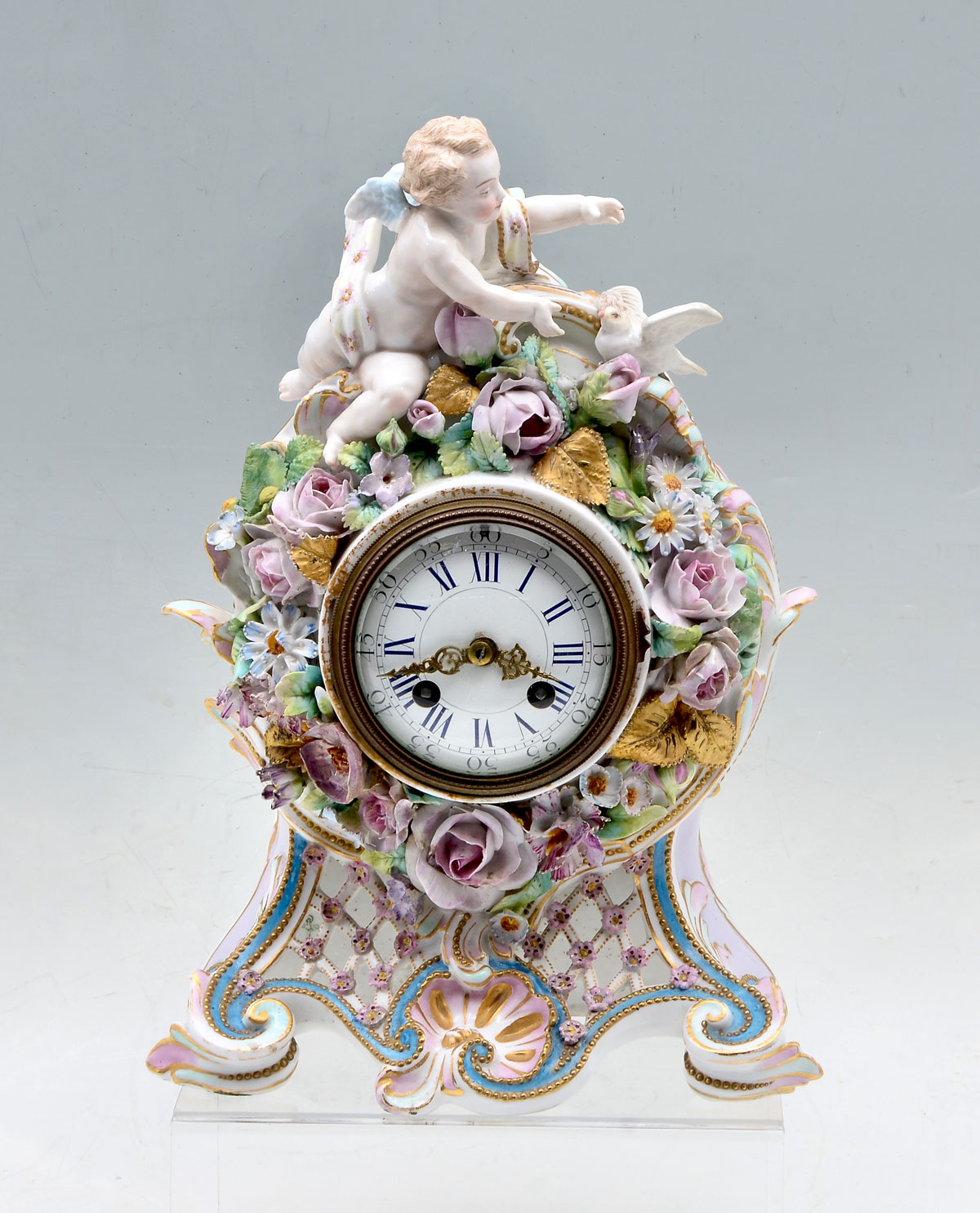 Appraisal: PORCELAIN CHELSEA CHERUB CLOCK Chelsea porcelain mantle clock having a