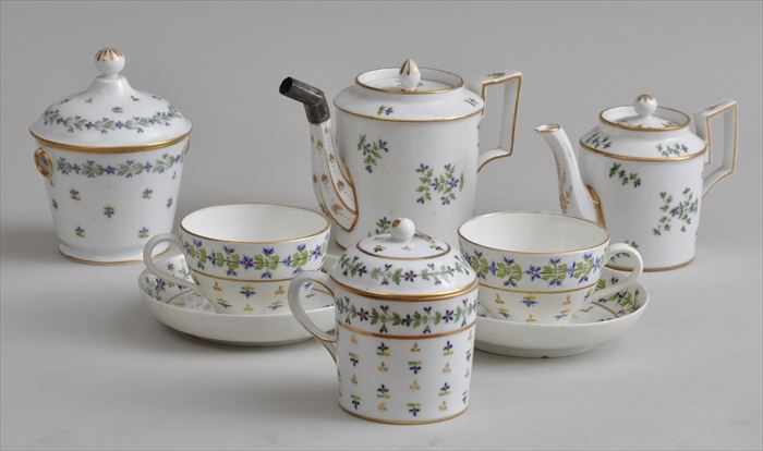 Appraisal: FRENCH PORCELAIN EIGHT-PIECE TEA SERVICE IN THE CORN FLOWER PATTERN