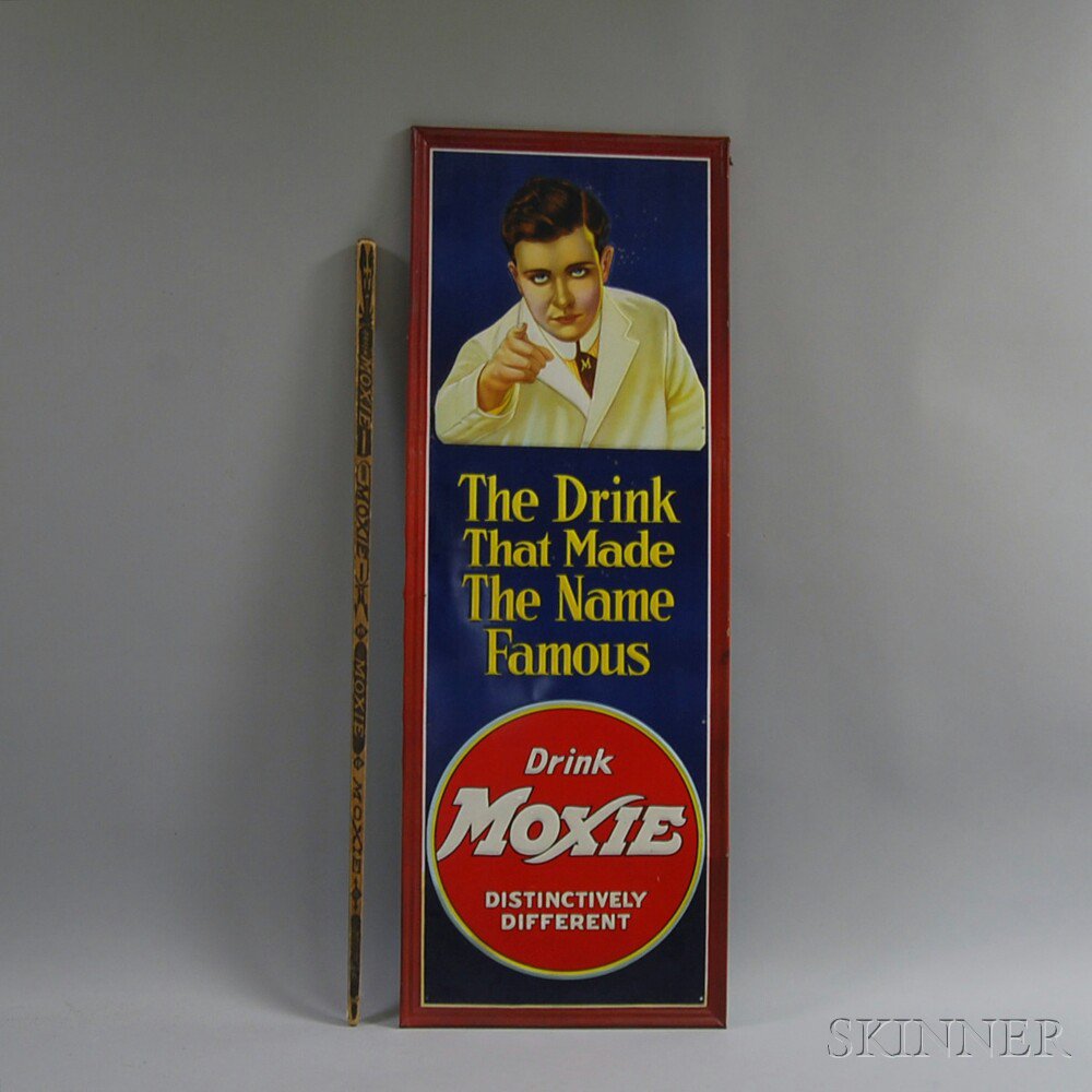 Appraisal: Two Moxie Advertising Items measuring stick and lithographed tin sign