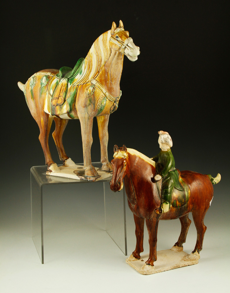 Appraisal: - Two Chinese Glazed Horse Figures Two Chinese two color