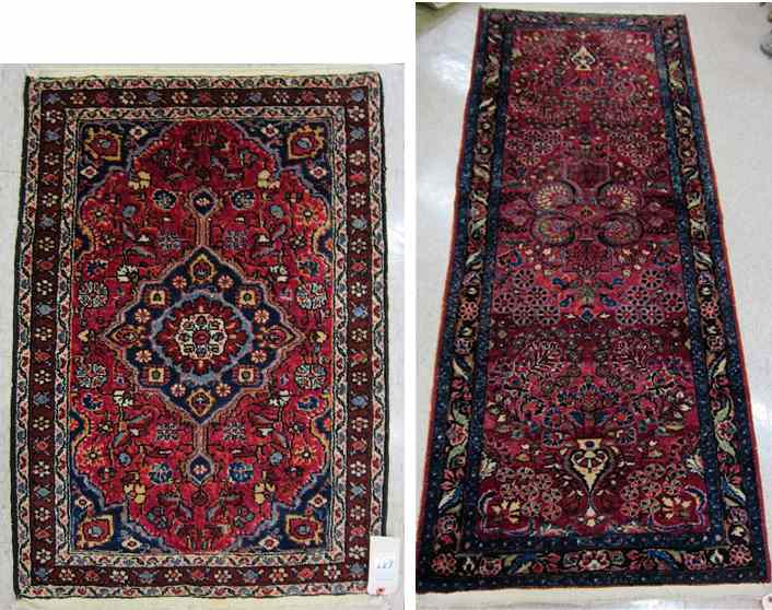 Appraisal: TWO SEMI-ANTIQUE PERSIAN AREA RUGS floral Sarouk design on painted