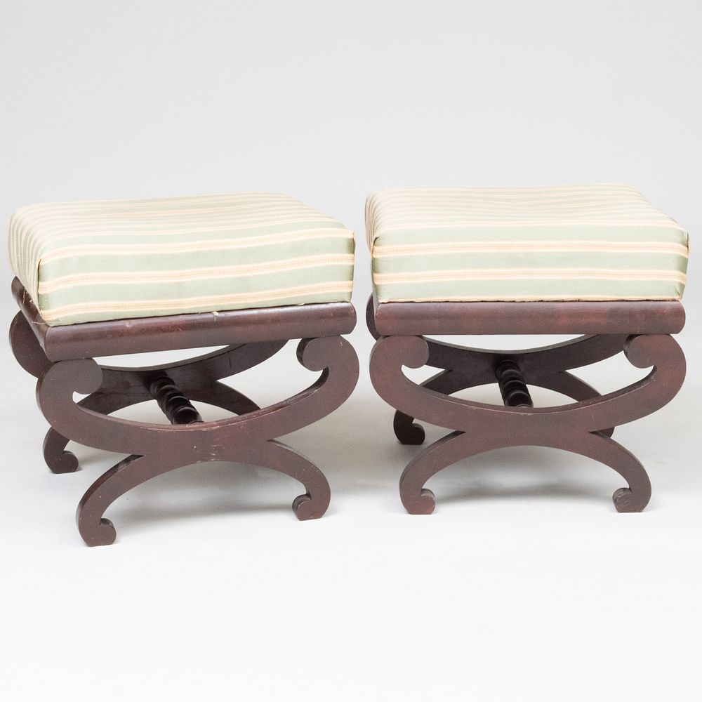 Appraisal: Pair of Classical Mahogany Curule Stools x x in Property