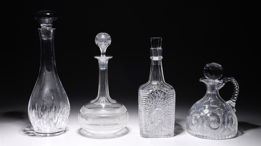 Appraisal: Lot of four cut glass decanters including three unsigned decanters