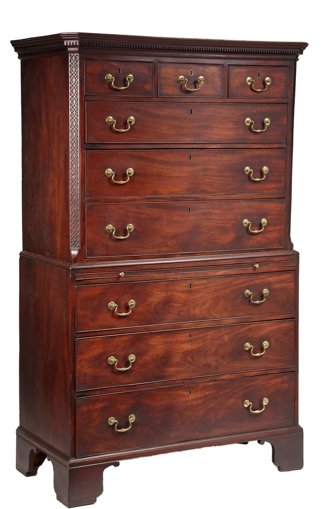 Appraisal: GEORGE III CHEST-ON-CHEST - Chippendale Mahogany Chest having canted corner