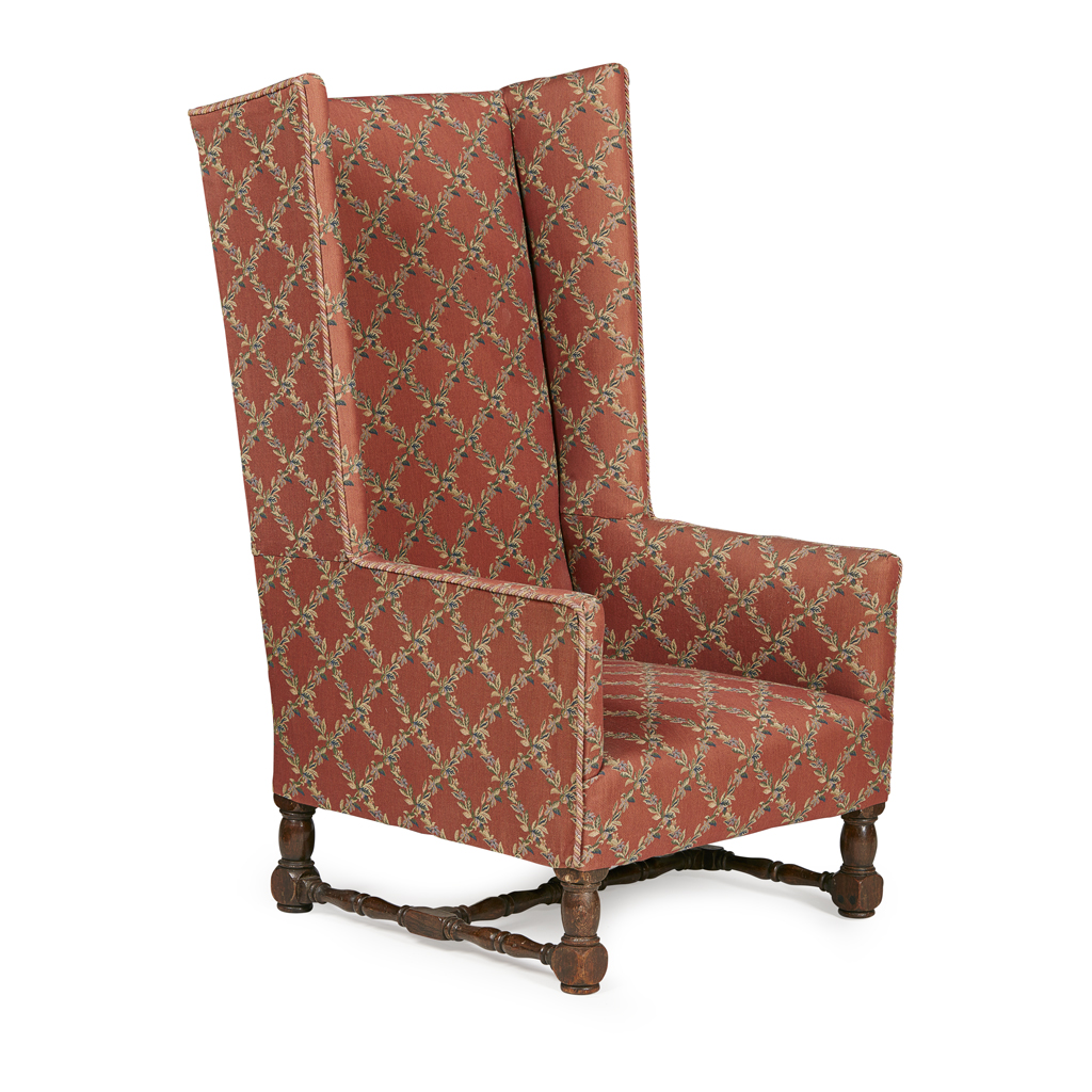 Appraisal: WILLIAM AND MARY STYLE OAK FRAME WING ARMCHAIR LATE TH