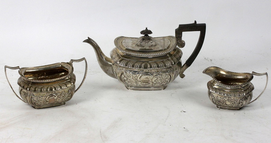 Appraisal: A three-piece silver tea set Elkington Co Birmingham of rounded