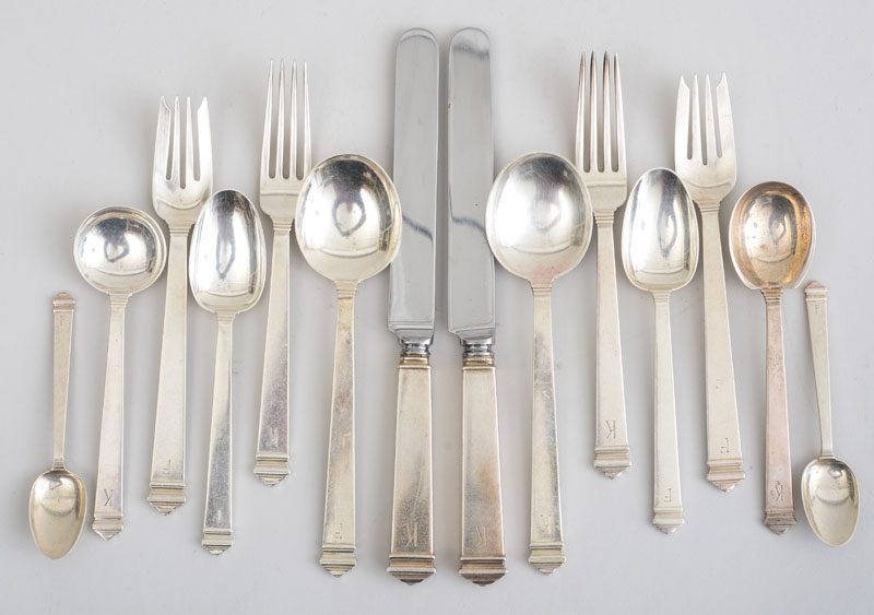 Appraisal: TIFFANY CO MONOGRAMMED SILVER SEVENTY-FOUR-PIECE LUNCH SERVICE IN THE HAMPTON