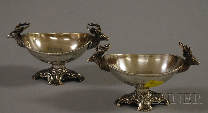 Appraisal: Pair of Silver Master Salts with Deer Head Handles lg