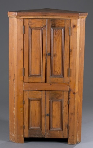 Appraisal: Ca or Later Miniature Corner Cupboard Pine Molded cornice two