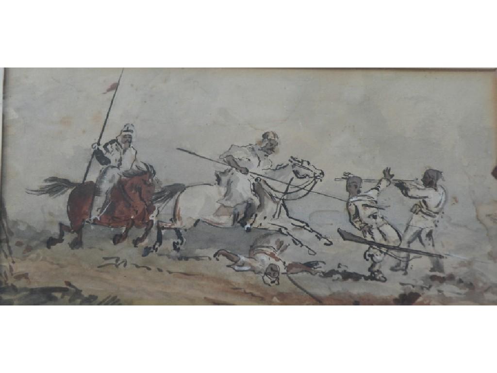 Appraisal: thC School Soldiers on horseback Arabs fighting etc watercolours