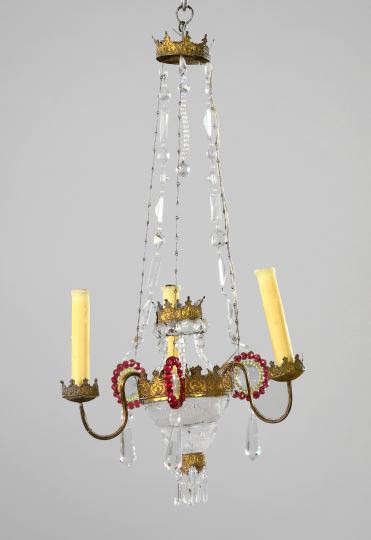 Appraisal: Charming Gilt-Brass and Cut Glass Four-Light Foyer Chandelier first quarter