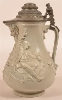 Appraisal: German Glazed Stoneware Flagon German Glazed Stoneware Flagon with Embossed