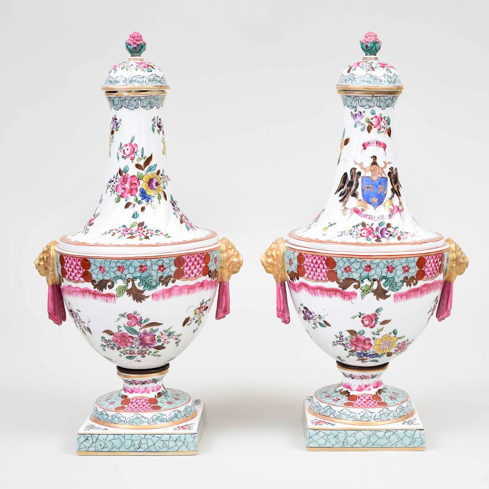 Appraisal: Pair of Samson Porcelain Chinese Export Style Armorial Vases and