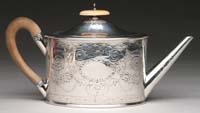 Appraisal: GEORGE III OVAL STERLING TEAPOT Marked London Maker s mark