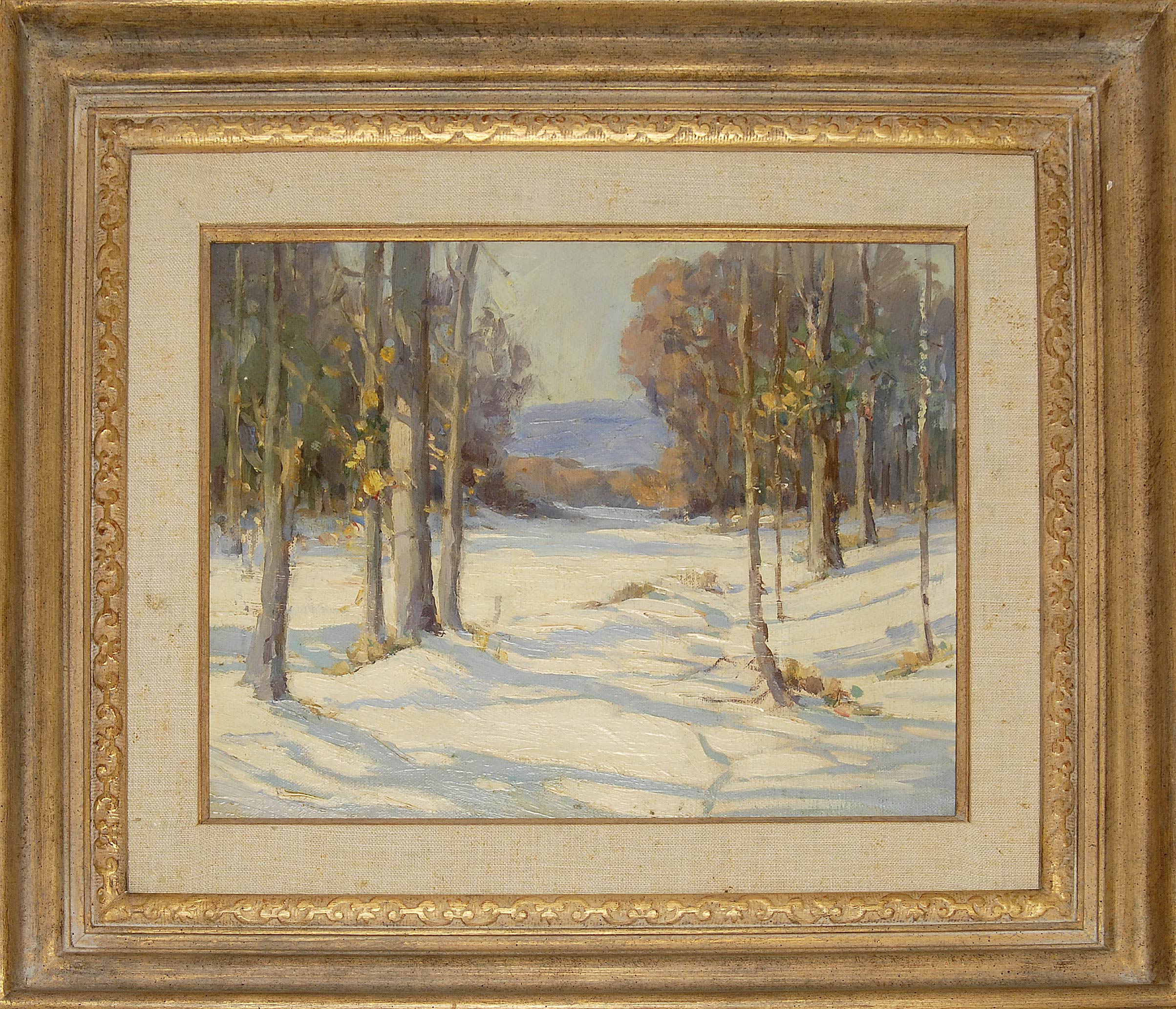 Appraisal: AMERICAN SCHOOLMid- th CenturyWinter landscape with distant mountain Unsigned Oil