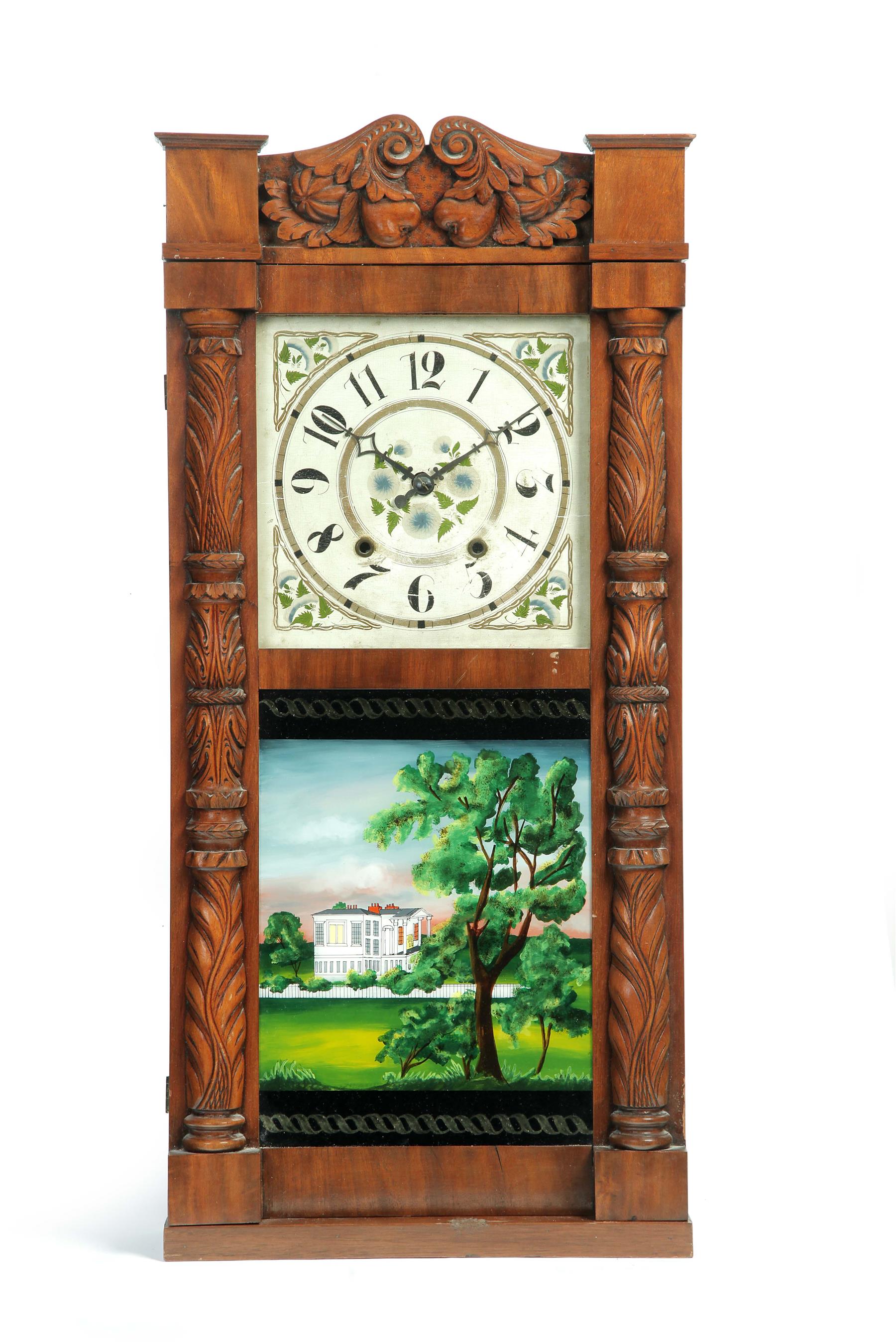 Appraisal: ELI TERRY JR DOUBLE-DECKER WOODEN-WORKS TWO-WEIGHT MANTEL CLOCK Terrysville Connecticut