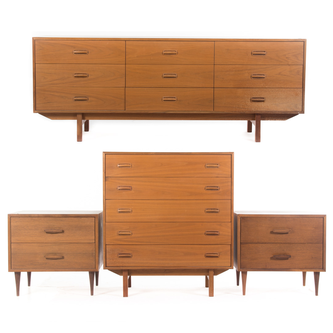 Appraisal: Danish Modern style assembled bedroom set comprising chest triple dresser