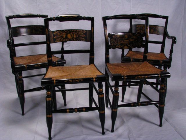 Appraisal: Four Hitchcock rush seat chairs including pair of arm chairs