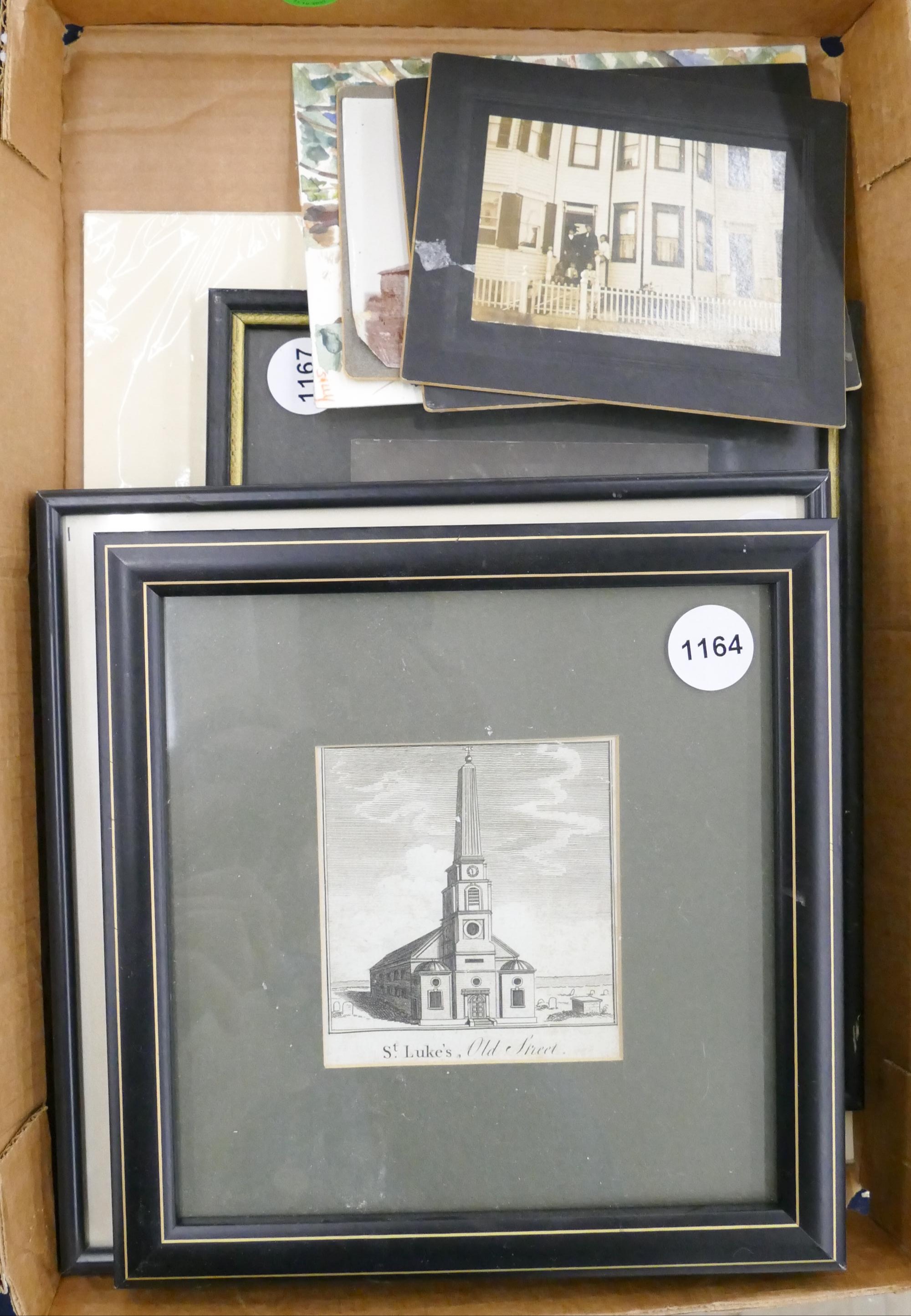 Appraisal: Box Antique Framed Photos and Etchings