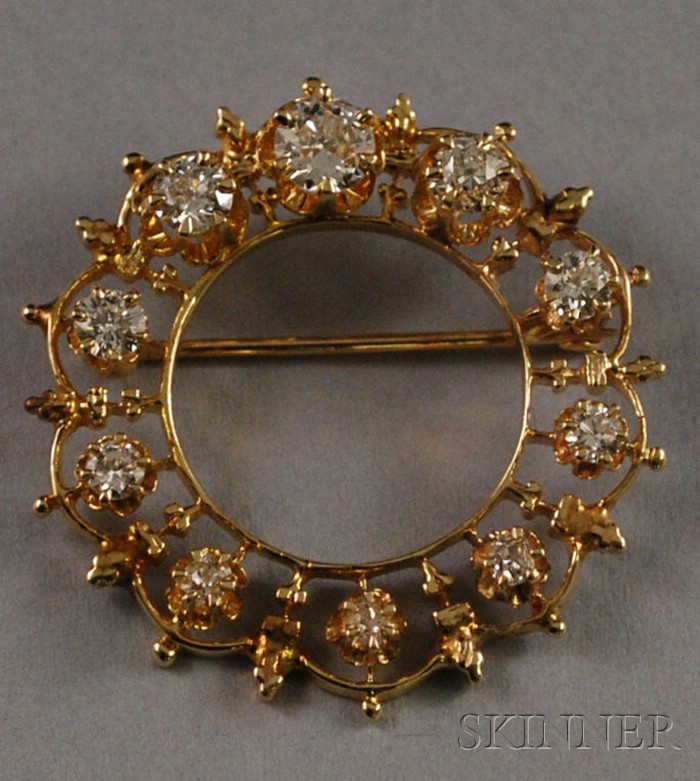 Appraisal: Edwardian kt Gold and Diamond Circle Pin wd in total