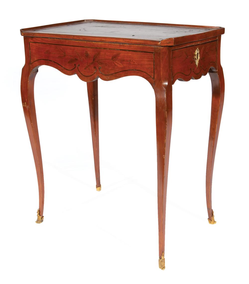 Appraisal: Louis XV-Style Fruitwood Side Table th c inset leather top