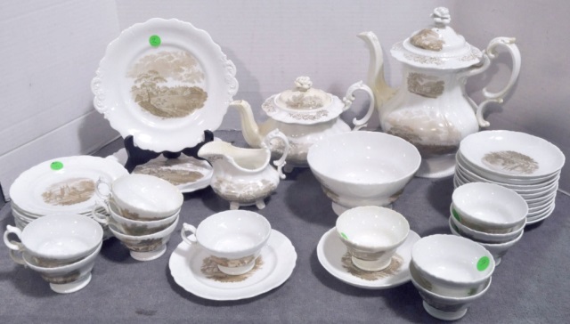 Appraisal: Bx Pc Coffee Tea SetPorcelain with tan transferware design