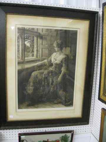 Appraisal: Herbert Dicksee Steel Engraving of Lady Dog well listed artist