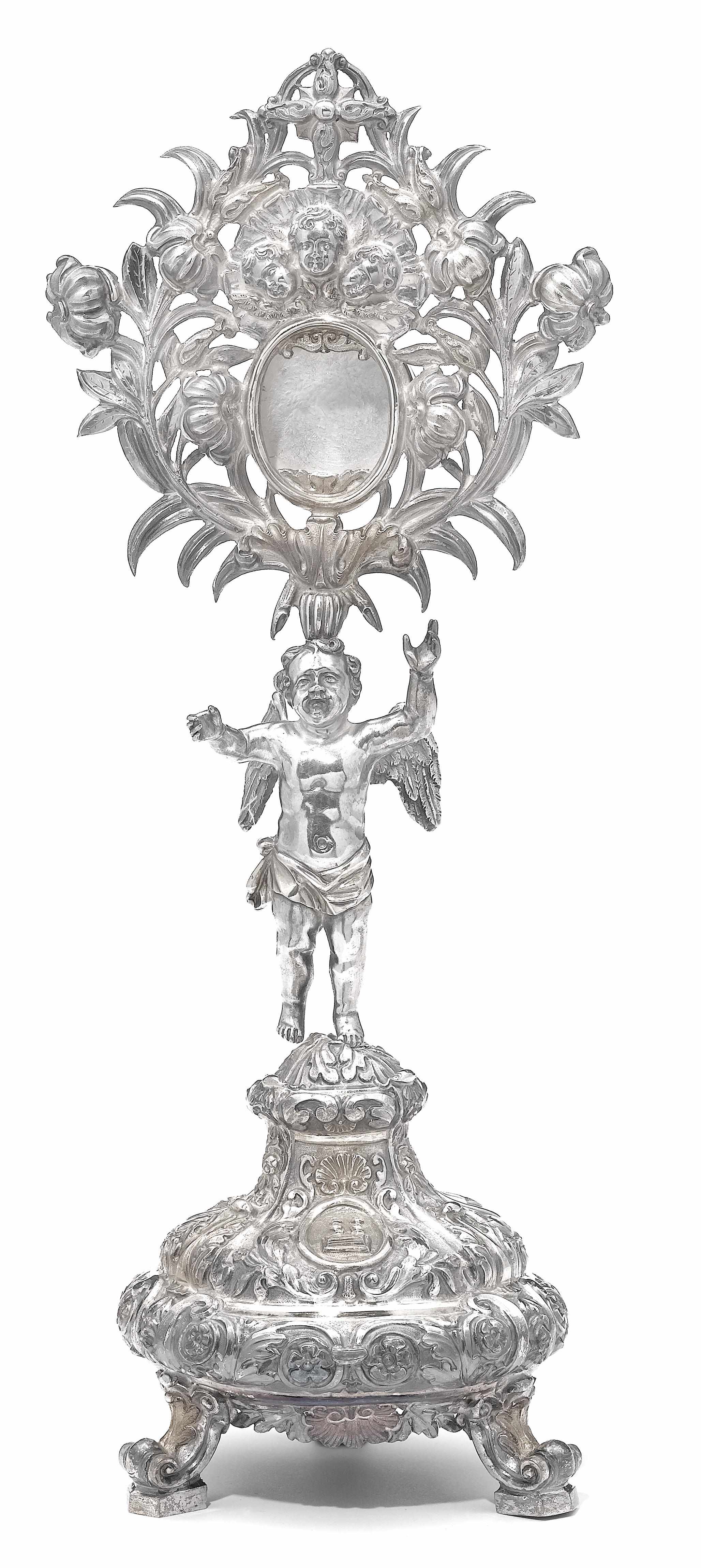 Appraisal: An Italian silver figural reliquary th century On a domed