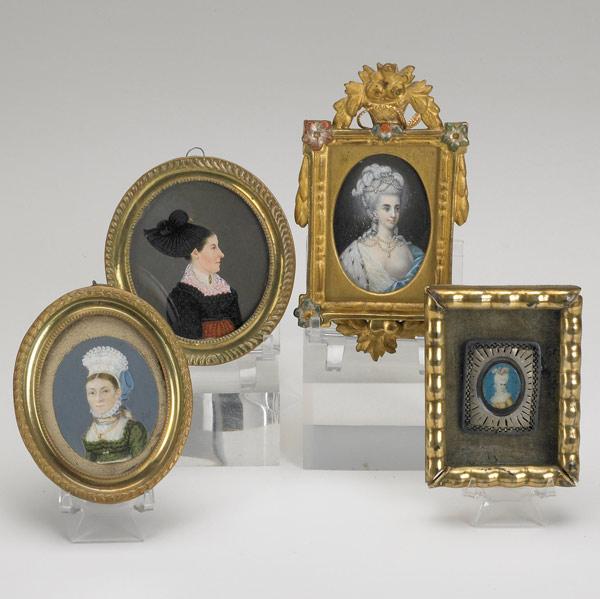 Appraisal: PORTRAIT MINIATURES Four portraits of women two on ivory and