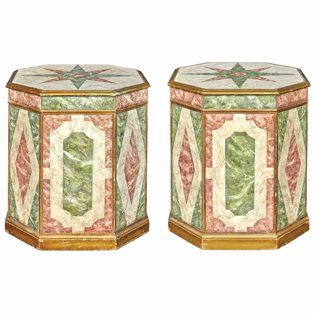 Appraisal: Pair of Marbleized and Parcel Gilt Tables Each of octagonal