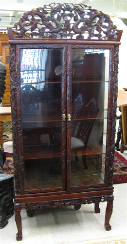 Appraisal: HIGHLY CARVED ROSEWOOD DISPLAY CABINET ON STAND Chinese th century