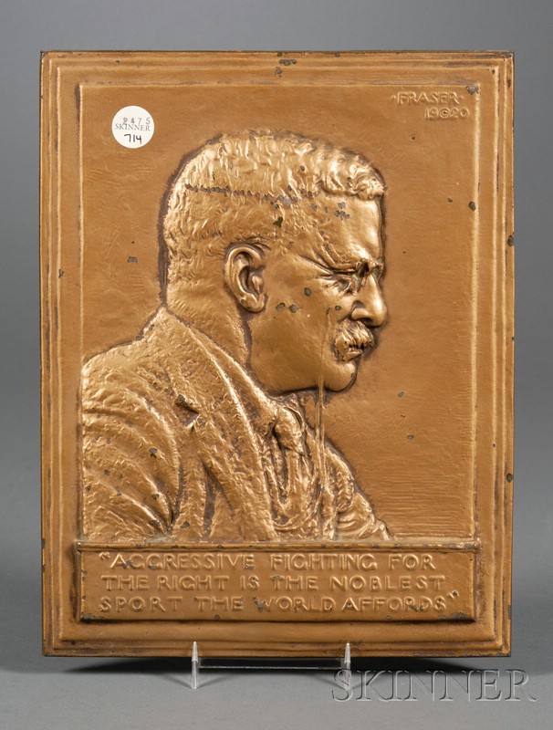 Appraisal: Teddy Roosevelt Bronzed Iron Bas Relief Plaque America c designed