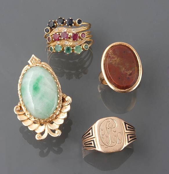 Appraisal: A collection of gem-set rings of k - k gold