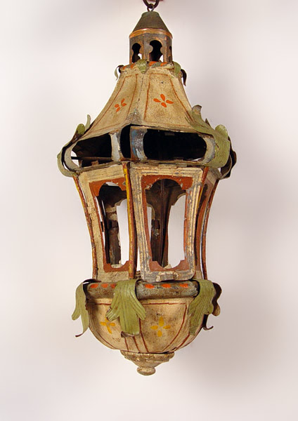 Appraisal: TOLEWARE PAINT DECORATED HANGING LAMP Early tole paint on tin