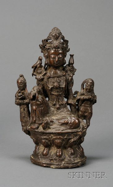 Appraisal: Bronze Figure China Ming period - seated image of Kuan