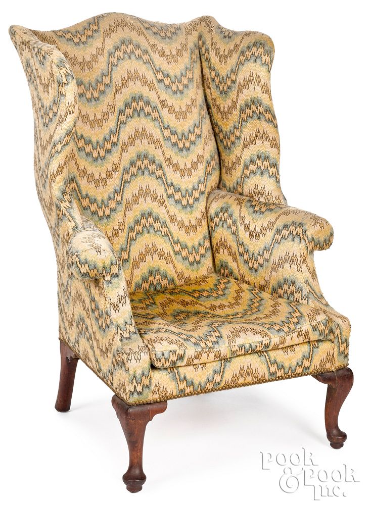 Appraisal: Queen Anne walnut wing chair Queen Anne walnut wing chair