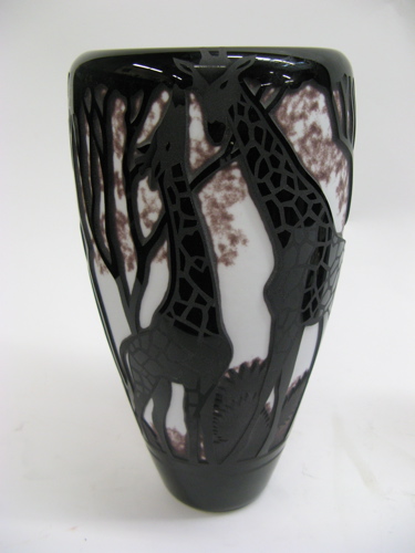 Appraisal: SIGNED CAMEO ART GLASS VASE adorned with giraffes in black