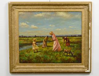 Appraisal: CORNELIS KOPPENOL Dutch - Landscape of Figures Gathering Flowers Signed