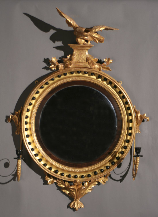 Appraisal: Regency Parcel Ebonized and Giltwood Convex Girandole Mirror Early th