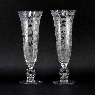 Appraisal: Pair of Vintage Cambridge Glass Rose Point Vases Pair of