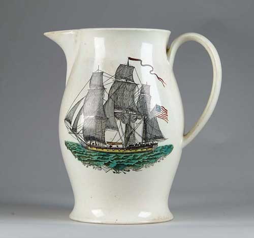 Appraisal: SHIP DECORATED LIVERPOOL PITCHER One side decorated with an American