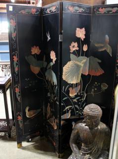 Appraisal: Chinese Coromandel Screen Birds Chinese Coromandel four panel screen one