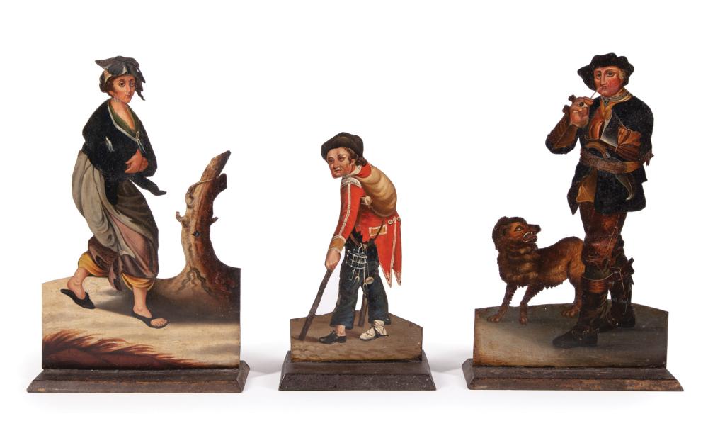 Appraisal: Three Pontypool Japanned Figures c incl pair of figures of