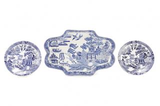 Appraisal: Three Pieces Spode Blue Willow Porcelain Attributed to Spode English